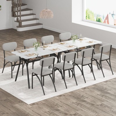 Modern Gray and Marble Dining Table Set with Boucle Chairs