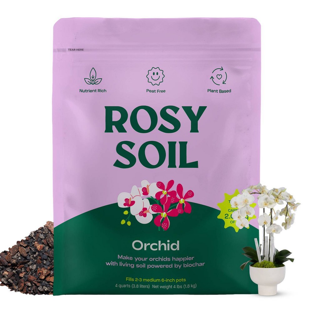 Rosy Soil 4qt Orchid Soil Potting Mix for Superior Aeration & Drainage, Peat-Free, Microbially Active Biochar Powered