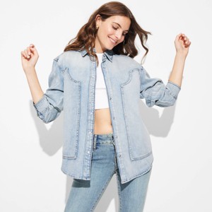 Women's Long Sleeve Oversized Denim Western Shirt - Wild Fable™ - 1 of 3