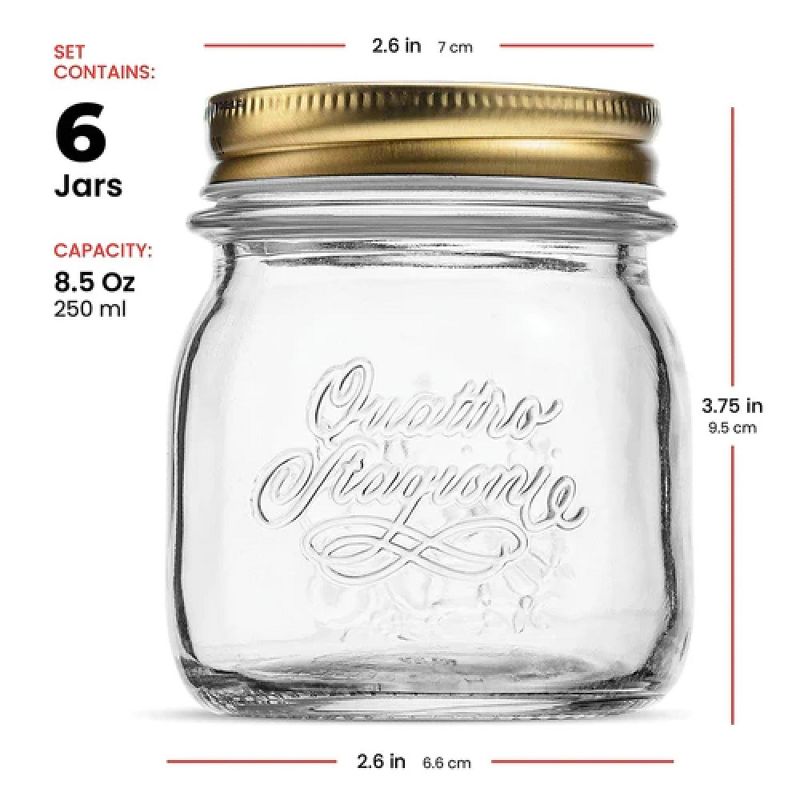 Bormioli Rocco Quattro Stagioni Set of 6 Clear Airtight Mason Jars, Made from Food Safe Durable Glass, Made in Italy, 2 of 8