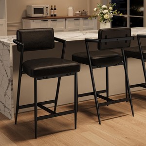 Bar Stools Set of 2 - 27" Counter Height,  Upholstered with Armrests & Footrest for Kitchen Island & Home Bars - 1 of 4