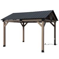 Aoodor 10 x 12 ft Wooden Frame Gazebo with Galvanized Metal Hardtop Roof