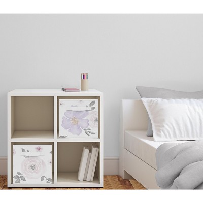 Lavender and Pink Watercolor Floral Fabric Storage Bins, Set of 2