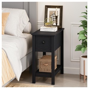 Angel Sar Narrow Accent Table with Drawer and Shelf, Space-Saving End Table/Nightstand, Dark Brown Veneer Finish for Living Room or Bedroom - 1 of 4