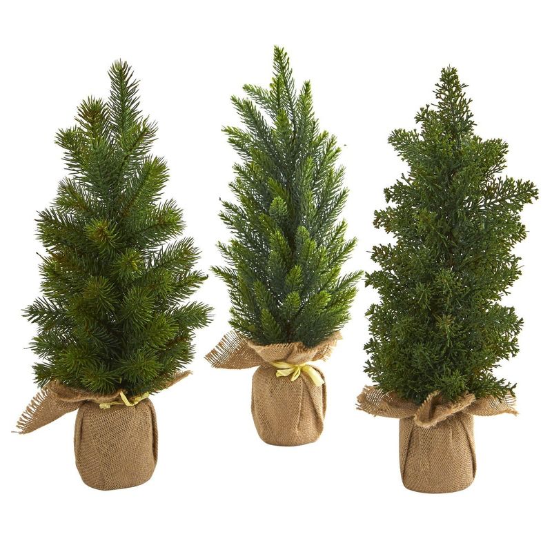 Nearly Natural 1.25-ft Mini Cypress and Pine Artificial Christmas Tree (Set of 3), 1 of 2