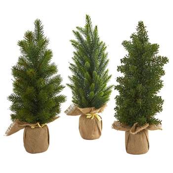 Nearly Natural 1.25-ft Mini Cypress and Pine Artificial Christmas Tree (Set of 3)