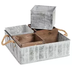 Farmlyn Creek 5 Piece Rustic Galvanized Metal Tray with Dividers & Removable Storage Boxes, Utensil Caddy for Kitchen, 13 x 5 in