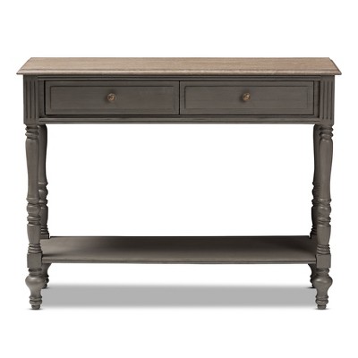 Country Cottage Farmhouse Brown 2-Drawer Console Table with Shelf