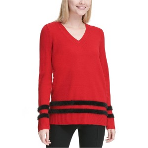Calvin Klein Womens Faux Fur Striped Pullover Sweater - 1 of 1