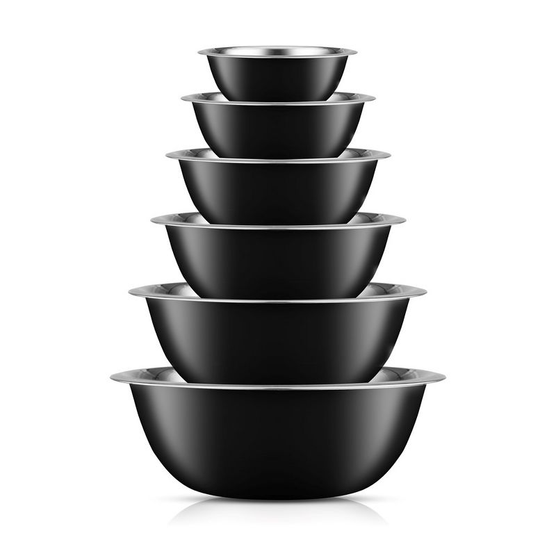 JoyJolt Stainless Steel Food Mixing Bowl Set of 6 Kitchen Mixing Bowls - Black, 1 of 7