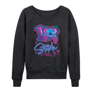 Women's - Lilo and Stitch - I Love Stitch Lightweight French Terry Wide Neck Long Sleeve Shirt - 1 of 4