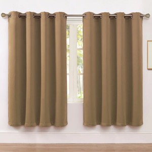 Kate Aurora Set of 2 Thermal Room Darkening Grommet Top Curtains For Small Windows - 63 in. Long - Taupe - 1 of 3