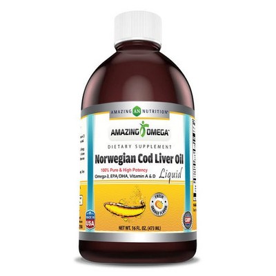 Amazing Omega Norwegian Cod Liver Oil Fresh Orange 16 Oz