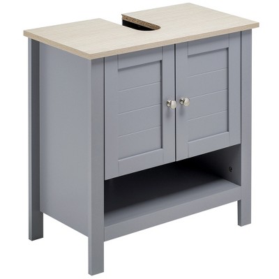 kleankin 24 Bathroom Under Sink Cabinet with Storage, Pedestal Sink Cabinet, Adjustable Shelf and Open Bottom Shelf, Grey