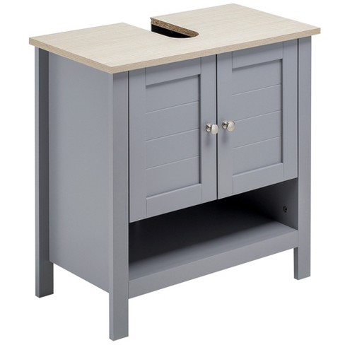 Kleankin 24 Bathroom Under Sink Cabinet With Storage, Pedestal Sink  Cabinet, Adjustable Shelf And Open Bottom Shelf, Grey : Target