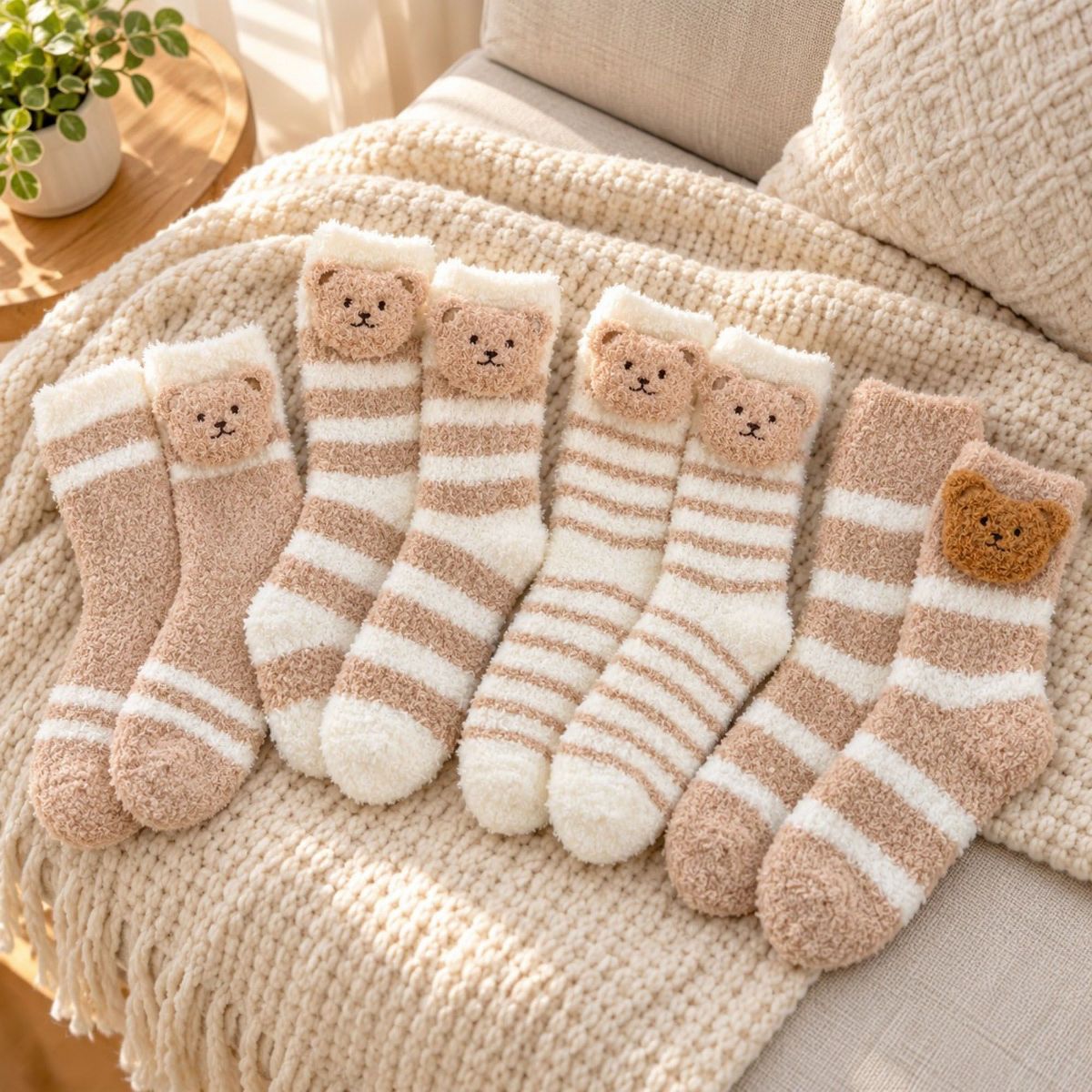Anna-Kaci Bear Fuzzy Crew Socks 4-Pair Set US 5-10.5 - thumbnail 8