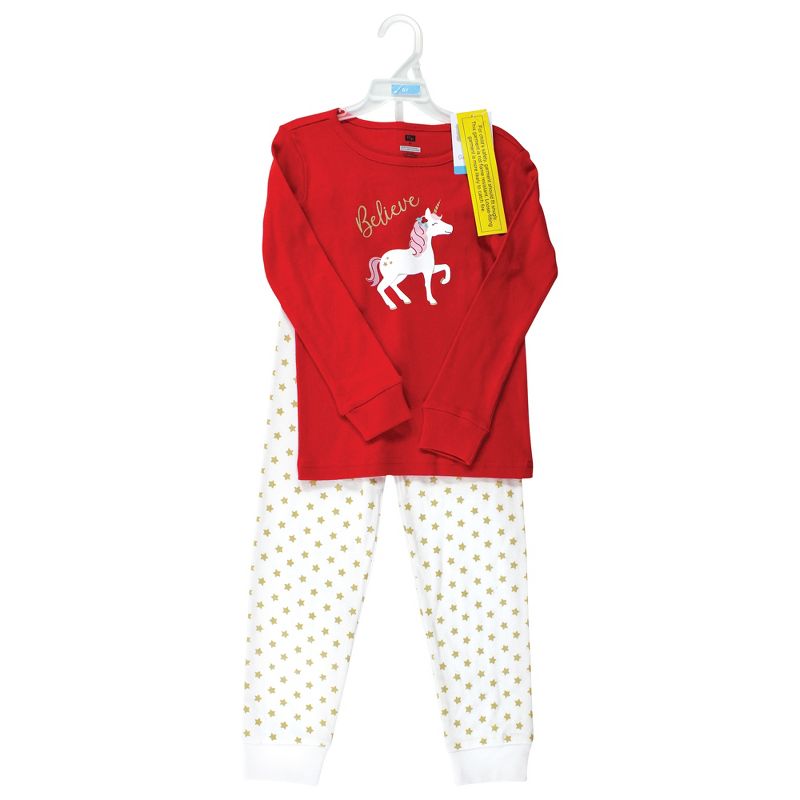 Hudson Baby Infant Girl Cotton Pajama Set, Christmas Unicorn, 2 of 5
