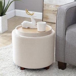 Ornavo Home Lawrence Round Storage Ottoman with Table Top Lid - 1 of 4