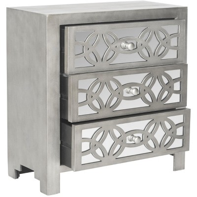 Transitional Tasha Mirrored 3-Drawer Chest in Soft Grey
