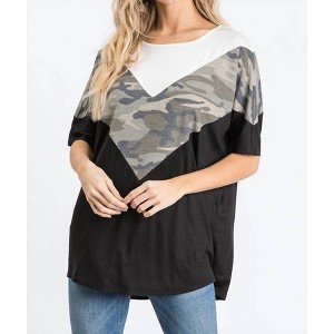 Women's Camo Color Block Top - HEIMISH USA - 1 of 3