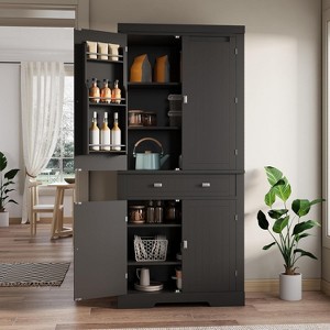 72in Tall Kitchen Pantry Cabinet, Farmhouse Large Cupboard Storage Cabinet with Adjustable Shelves 6 Door Racks for Living Dining Room Laundry - 1 of 4