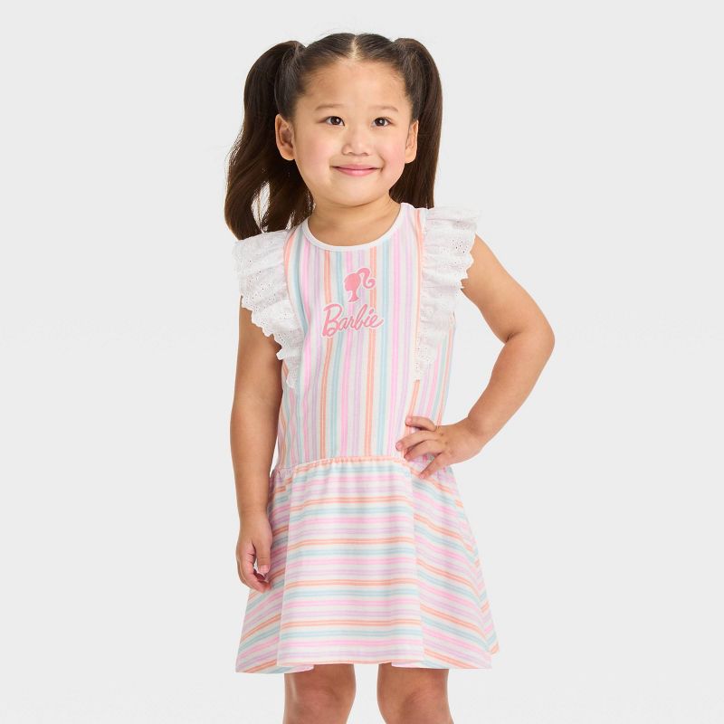 Toddler Girls' Barbie Cap Sleeve Dress - White, 1 of 6