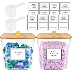 Clear Laundry Pods Storage Container with Wooden Lids & Labels, Detergent Powder Container for Laundry Room Organization - 1 of 4