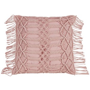 Saro Lifestyle Down Filled Cotton Decorative Pillow With Macramé Design, 18", Pink - 1 of 4