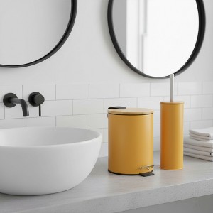 Evideco French Home Goods Bathroom Set with Bamboo Lid - Matte Metal Trash Can and Toilet Brush - 1 of 4