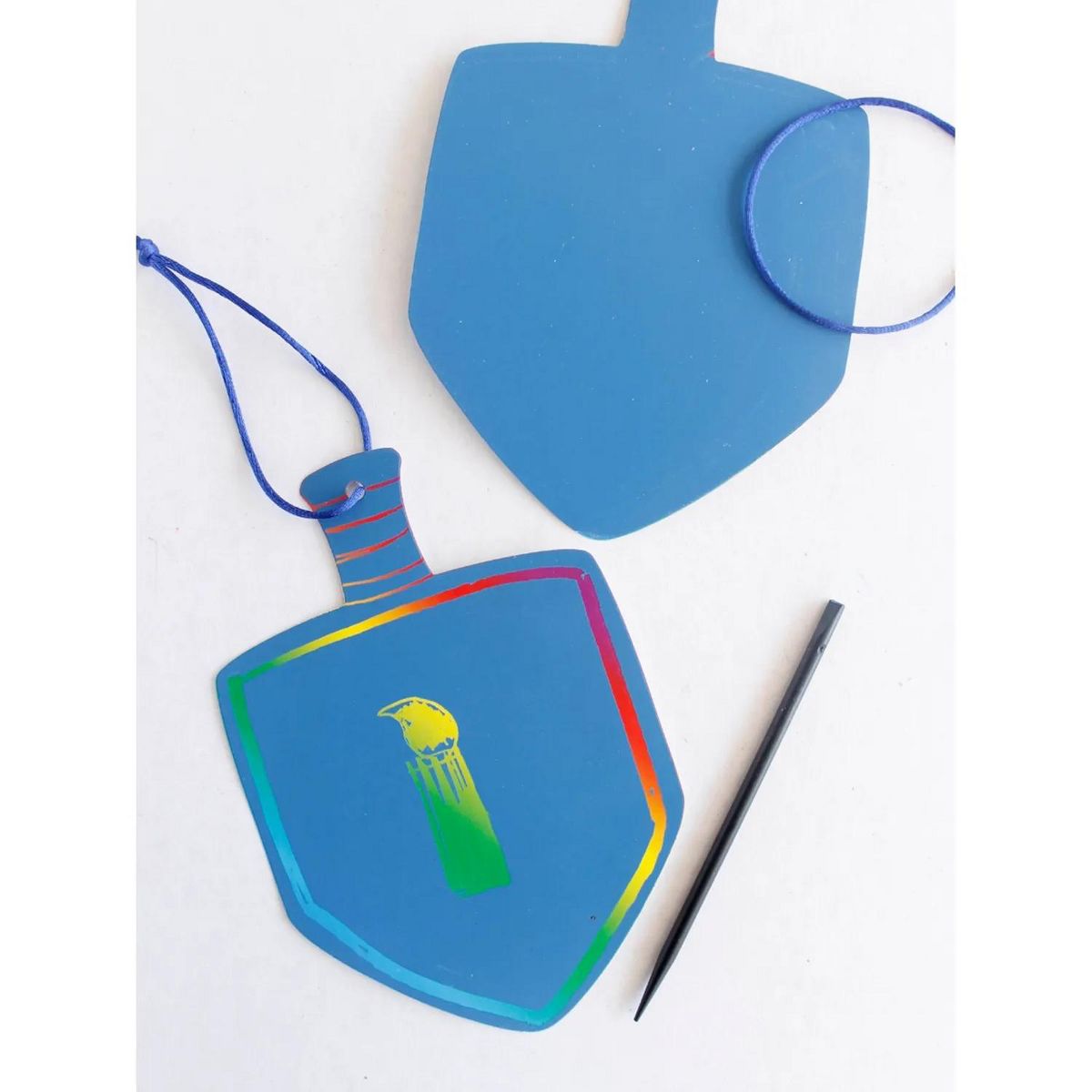6 1/2" Magic Color Scratch Dreidel Hanukkah Cardstock Ornaments - 24 Pc. - thumbnail 2