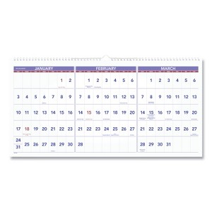 Deluxe Three-Month Reference Wall Calendar, Horizontal Orientation, 24 x 12, White Sheets, 15-Month: Dec 2025 to Feb 2027 - 1 of 4