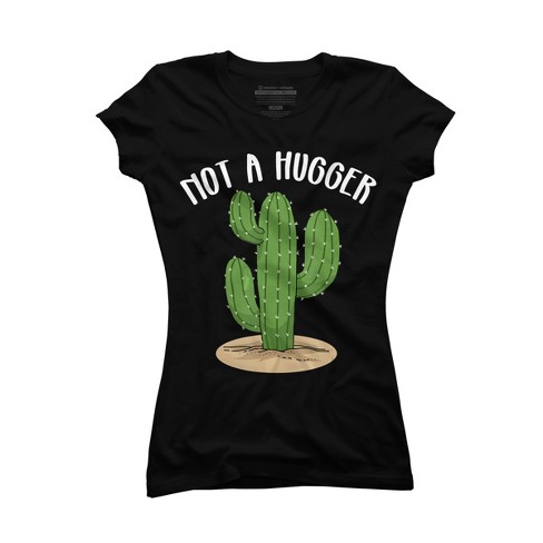 Junior's Design By Humans Not A Hugger Tshirt Botanical Cactus Tee  Introvert Succulent By Luckyst T-Shirt - Black - Small