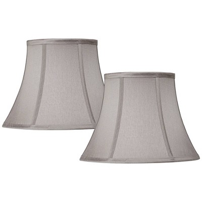 Set of 2 Pewter Gray Small Bell Lamp Shades 7" Top x 12" Bottom x 9" High (Spider) Replacement with Harp and Finial