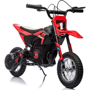 24V Kids Ride On Electric Off-Road Motorcycle,250W Motor 13.6MPH Fast Speed Dirt Bike Motocross,Leather Seat,for Kids Riding Toy, Red - 1 of 4
