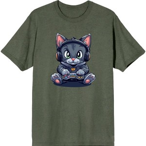 Focused Gamer Cat Adult Crew Neck Short Sleeve Tee - 1 of 3