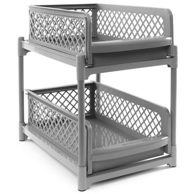 The Lakeside Collection 2 Tier Sliding Basket - Under Sink Organizer and Storage – Gray