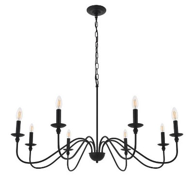Elegant Matte Black Iron 8-Light Pendant Chandelier