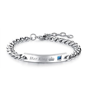 His Queen or Her King Bracelet for Women by Ginger Lyne Stainless Steel ID Style Pink CZ Adjustable to 7.5" - 1 of 4