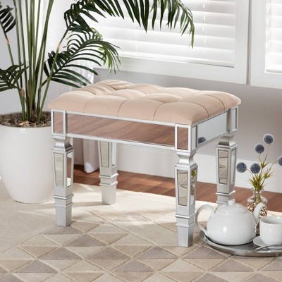 Hedia Fabric Upholstered and Wood Ottoman - Baxton Studio