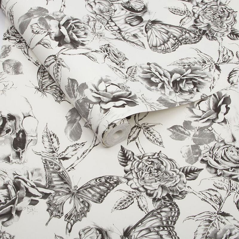 Skull Roses Black and White Floral Animals Paste the Wall Wallpaper, 3 of 5