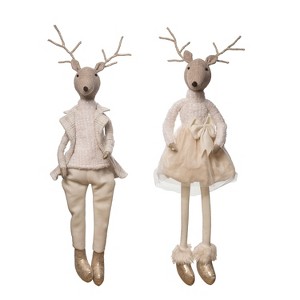 Transpac Plush Elegant Reindeer Shelf Sitter Set of 2 - Festive Christmas Decorative Objects for Holiday Cheer - 1 of 1