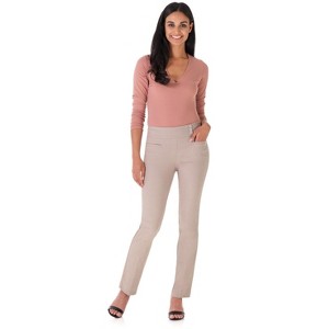 Rekucci Women's Pull-On Straight Leg Pants with Pockets & Tummy Control – Office Workwear Stretch Trousers - 1 of 4