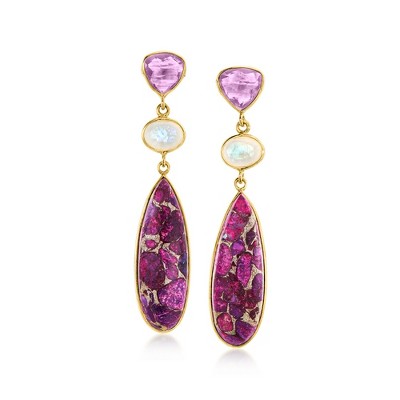 Ross-Simons 2.70 ct. t.w. Amethyst and Multi-Gemstone Drop Earrings in 18kt Gold Over Sterling