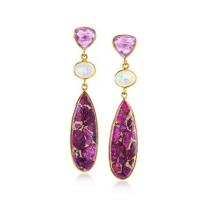 Ross-Simons 2.70 ct. t.w. Amethyst and Multi-Gemstone Drop Earrings in 18kt Gold Over Sterling - 1 of 4