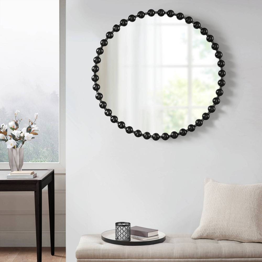 33.8" x 24.3" Round Marlowe Decorative Wall Mirror Black - Madison Park Signature