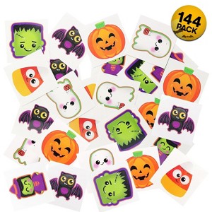 144 Halloween Tattoos for Kids, Pre-Cut 2" Temporary Tattoos in 6 Designs, Bulk Halloween Party Favors, Goodie Bag Fillers & Trick-or-Treat - Srenta - 1 of 4