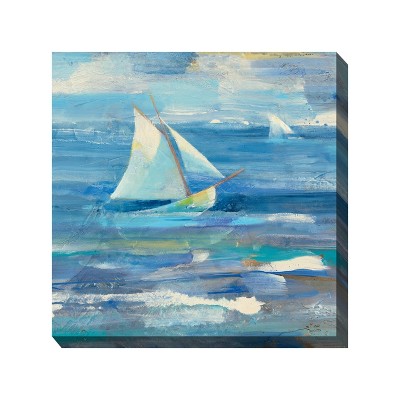 Cottage Garden West of The Wind CHOPPY Waters Blue, White 24 x 24 Inch Waterproof Gallery Wrapped Canvas, Outdoor Garden, Yard, Patio All Weather