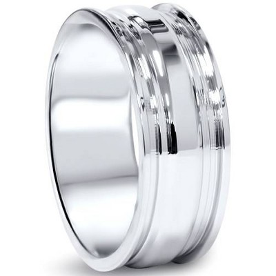 Pompeii3 Hand Carved Mens 8mm Comfort Fit Wedding Band 14K White Gold