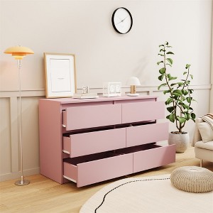 6 Drawer Double Dresser, Dresser Closet With Modern Wide Chest Of 6 Sliding Drawers, Large Storage Cabinet For Bedroom Hallway Living Room Pink - 1 of 4