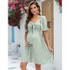 BLUEMING Maternity Dress Front Tie Knot Midi Dress Short Circle Sleeve Bow Tie Highwaist Shirred Back Dress for Pregnancy Women - 2 of 4